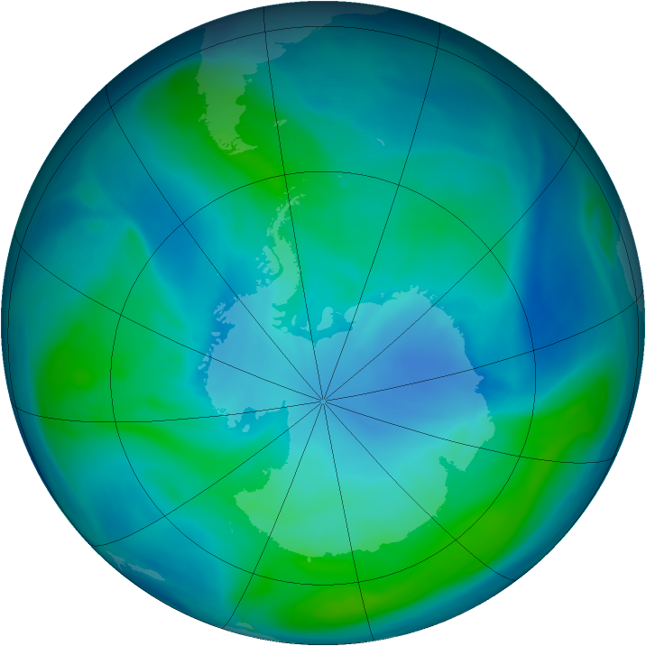 Antarctic ozone map for 29 January 2005